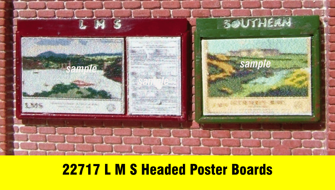 L M S headed station poster boards N gauge