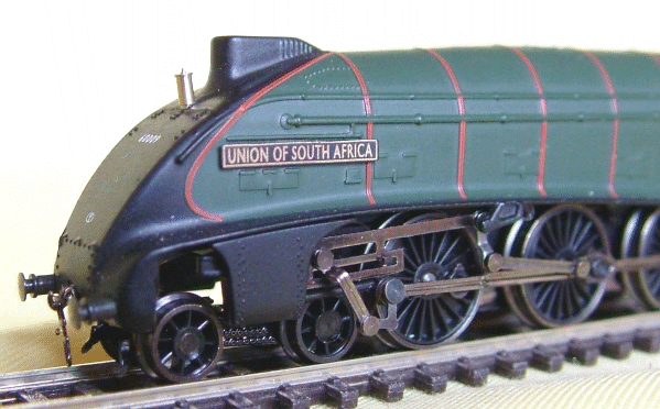 N Brass loco bogie fitted to a Farish A4 Pacific